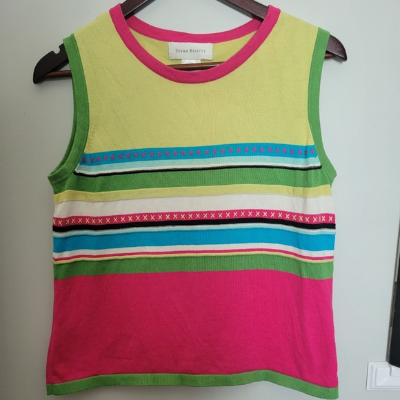 Susan Bristol Sweaters - Vintage Susan Bristol Cotton Knit Hand Embroidered Sleeveless Sweater/Vest